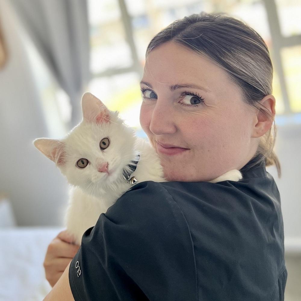 Goosey with his new mum, Courtney